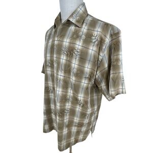 Tommy Bahama Mens Silk Blend Aloha Shirt Tropical Floral Plaid Size‎ L